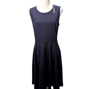 Tahari‎ Navy Crew Neck Sleeveless Fit & Flair Solid Scuba Dress Size 10 Cocktail